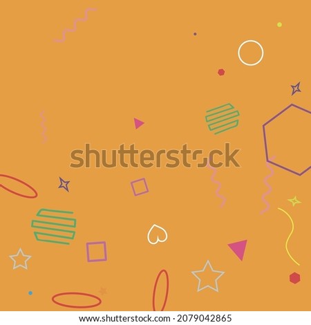 Pastel Stars Polygonal Zigzag Orange Hearts Violet Geometrical Design. Colorful Rectangle Purple Oval Bright Green Circle Simple Hipster Art. Yellow Ring Square Blue Red Simple Pink Design Pic.