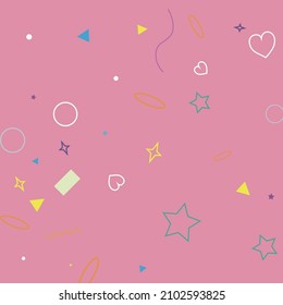 Pastel Stars Simple Square Blue Polygonal Zigzag Geometry Illustration. Pink Bright Orange Ring Red Oval Purple Hipster Background. Rectangle Green Violet Colorful Sweet Wave Circle Background.
