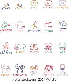 pastel sticker daily study exercise weather hobby clothes food emotion