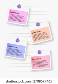 Plantilla de infografía de notas adhesivas en pastel en papel forrado con pasadores para presentación