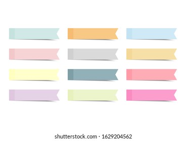 Pastel sticky ribbon index paper set on board with shadow -Vector Illustration