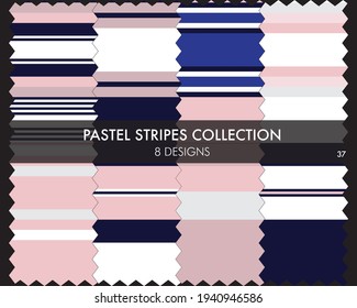 Pastel striped seamless pattern collection includes 8 designs for fashion textiles, graphics
