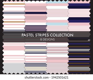 La colección de patrones sin soldadura a rayas Pastel incluye 8 diseños para textiles de moda, gráficos