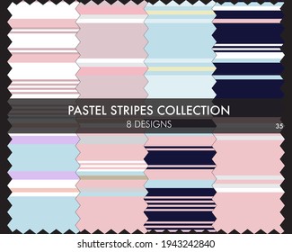 Pastel striped seamless pattern collection includes 8 designs for fashion textiles, graphics