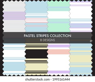 La colección de patrones sin soldadura a rayas Pastel incluye 8 diseños para textiles de moda, gráficos
