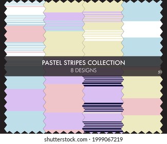 La colección de patrones sin soldadura a rayas Pastel incluye 8 diseños para textiles de moda, gráficos