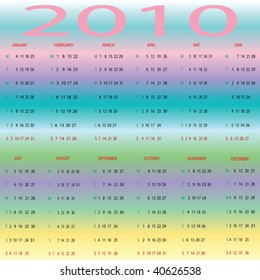 pastel stripes 2010 calendar, vector art illustration