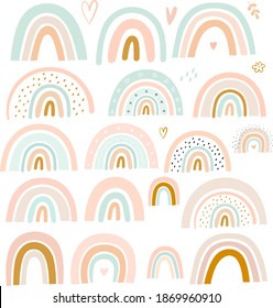 Pastel stylish trendy rainbows vector illustrations	