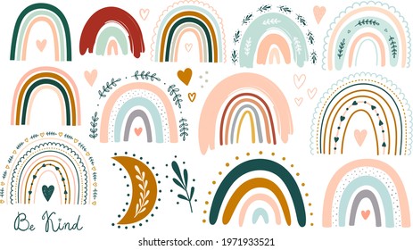 Pastel stylish trendy rainbows vector illustratio