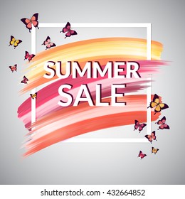 Pastel Summer Sale Banner with butterfly. Vector illustration.