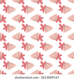 Pastel Summer Seashells Starfish Hand Drawn Artistic Vector Seamless Pattern 