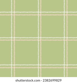 Pastel tablecloth gingham Vector Seamless Pattern. hand drawn doodle checker green background. Cottagecore Garden design. Homestead Farmhouse Summer Graphic Background