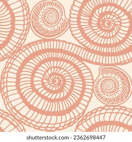 Pastel terracotta hued abstract seashell motif texture print. Vector illustration. Perfect for textile, vacation themed fabric, beachwear, stationery, wallpaper, packaging dewsign, home and garden