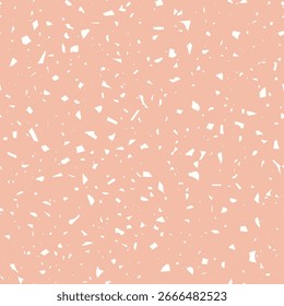 Pastel terrazzo vector background. Scattered geometric white elements. Abstract texture for contemporary surface. fabric print, textile, wallpaper, cover, wrapping paper