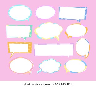 Pastel text bubble outlines for cartoon, comic, marketing, communications, sticker, decoration, social media post, print, ad template, manga, messages, card