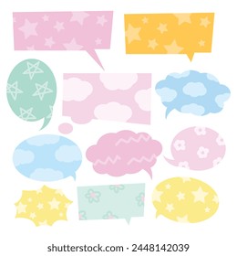 Pastel text bubbles for cartoon, comic, marketing, communications, sticker, decoration, social media post, print, ad template, manga, messages, card
