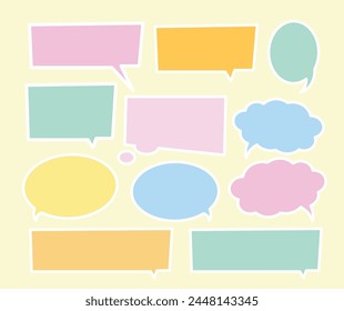 Pastel text bubbles for cartoon, comic, marketing, communications, sticker, decoration, social media post, print, ad template, manga, messages, card