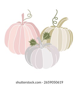 Ilustración de tres calabazas pastel para decoración de otoño, perfecto para tarjetas, empaques y estampados de temporada