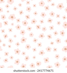 Pastel tiny flowers pattern. Ester spring floral wallpaper. Vector pink shapes of different small flowers, daisy meadow wildflowers Summer cottagecore repeat background, textile, rustic vintage fabric