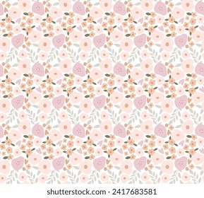 Pastel tiny flowers seamless pattern. Small hand drawn flowers for spring design, vector repeat background, gentle botanical print, wallpaper, hand drawn simple shapes of daisy, cottagecore textile.