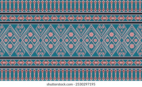 Pastel Tone Ethnic Geometric Pattern with Floral and Tribal Elements for Textile and Wallpaper Design.