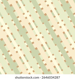 Um desenho geométrico tonificado pastel com linhas diagonais e pequenos elementos quadrados em tons de verde menta, bege e bronzeado. Ele emite uma estética calma, moderna e abstrata.