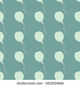 Pastel tones balloons with dashes seamless pattern. pale turquoise background. Minimalistic design. Designed for wallpaper, textile, wrapping paper, fabric print. Vector illustration.