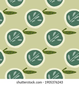 Pastel tones cartoon seamless pattern with blue apple shapes ornament. Beige background. Stock illustration. Vector design for textile, fabric, giftwrap, wallpapers.