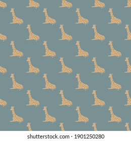 Pastel tones seamless pattern with hand drawn beige giraffe shapes. Pale blue background. Simple design. Vector illustration for seasonal textile prints, fabric, banners, backdrops and wallpapers.
