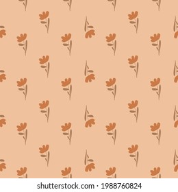 Pastel tones seamless pattern with little simple flowers ornament. Pink light background. Blossom shapes. Graphic design for wrapping paper and fabric textures. Vector Illustration.