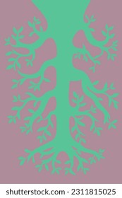 Pastel Tree with leaves and branches growing upside down looks like roots in ground.
