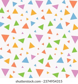 Pastel Triangle Confetti Seamless Pattern.A fun and festive seamless pattern with pastel colored triangle confetti on a white background.