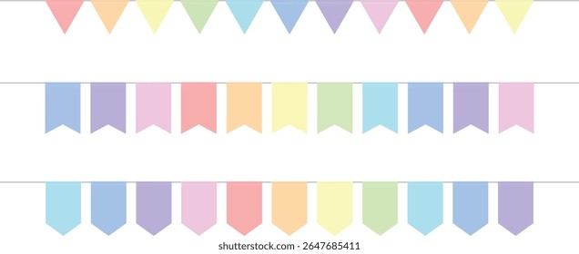 Pastel Triangle and Rectangle Flag Garland Set for Birthday Party Decoration in Flat Vector Style