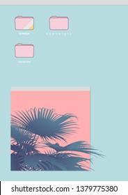 Pastel tropical "Chinese fan palm" tree  and folders icon - desktop style, minimal nostalgic aesthetic illustration template design