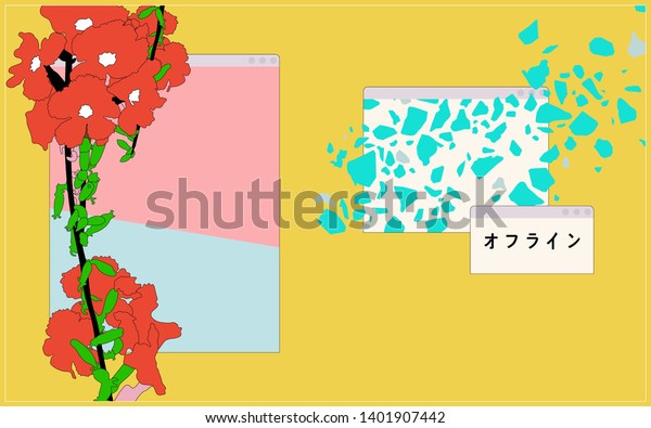 Pastel Tropical Flowers Vintage Desktop Style Stock Vector