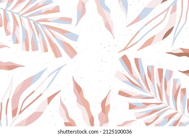 pastel tropical leaf classy card design in background. simple textured modern nature design. flat vector illustration. 