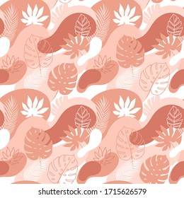 Pastel Trópico de Verano sin Maravillas con Plantas y Hojas de Palma Exóticas. Ilustración Vector Floral. Fondo de la jungla