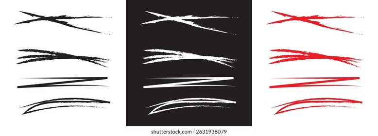 Pastel sublinhado branco, preto e vermelho lápis . mão horizontal desenhado giz, marcador ou lápis ícone de traçado marca-texto.  Vetor para sites, interfaces móveis, apresentações, banner etc. EPS 10
