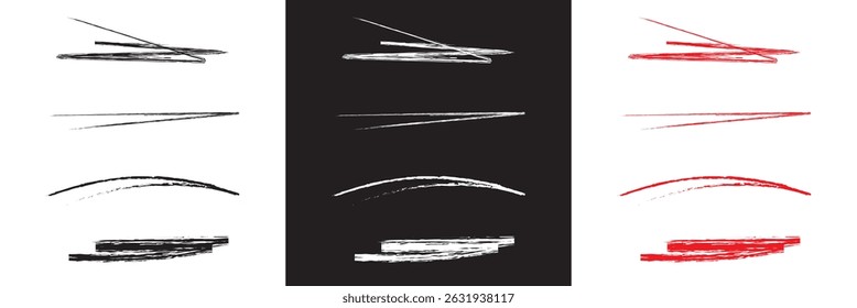 Pastel underline white, black, and red crayon . horizontal hand drawn chalk, marker or pencil highlighter stroke icon.  Vector for websites, mobile interfaces, presentations, banner, etc. EPS 10