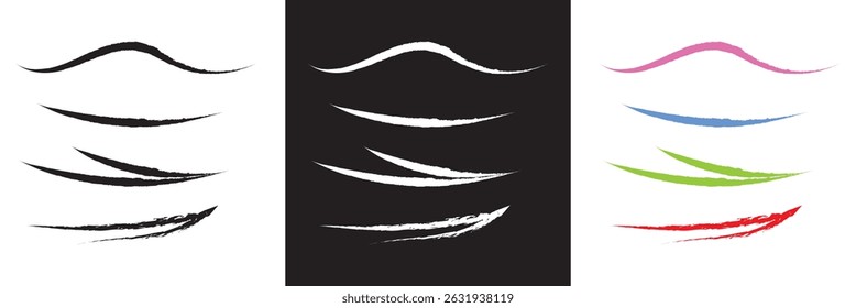 Pastel underline white, black, and red crayon . horizontal hand drawn chalk, marker or pencil highlighter stroke icon.  Vector for websites, mobile interfaces, presentations, banner, etc. EPS 10