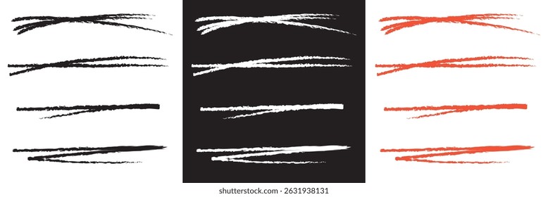 Pastel underline white, black, and red crayon . horizontal hand drawn chalk, marker or pencil highlighter stroke icon.  Vector for websites, mobile interfaces, presentations, banner, etc. EPS 10