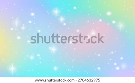 Pastel unicorn holographic gradient with sparkles.Soft pink,purple and rainbow fantasy background for magical vector illustration, dreamy kids party design,festive wallpaper fairytale-themed decor
