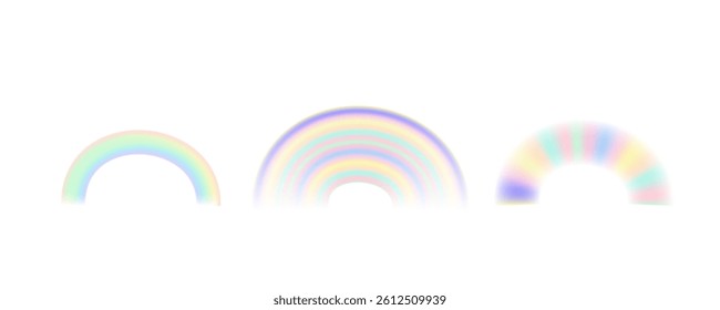 Pastel unicorn rainbow isolated. Gradient rain bow set, unicorn sky. Dream fantasy gradients pattern, pastel hologram abstract rainbows in candy colors collection, vector illustration