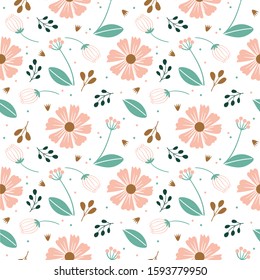 pastel variety flower and leaf seamless pattern