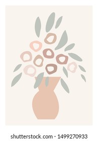 Pastel vase of flowers. Minimal vector illustration