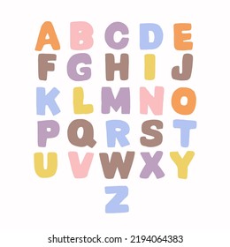 Pastel vector alphabet, hand drawn letters. Kids Alphabet. Cartoon bold style alphabet