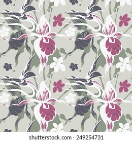 Pastel vector background with blots and orchids