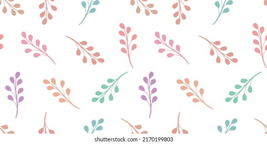 Pastel vector background with leaves, seamless repeating pattern