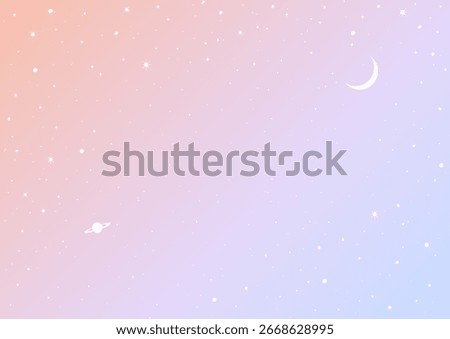 A pastel vector background of the moon and Saturn floating in a pink and purple gradient starry sky. A4 horizontal design with a dreamy, cosmic feel—perfect for banners, cards, and graphics.