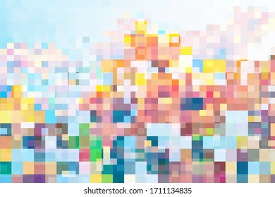 Pastel vector background. Pale square puzzle digital texture. Geometric pattern. Warm color decor. Glitch effect overlay for web design. Multicolored abstract illustration. Futuristic cover template